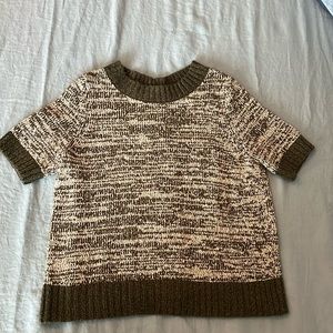 Anthropologie Short Sleeve Button Back Olive Marled Sweater